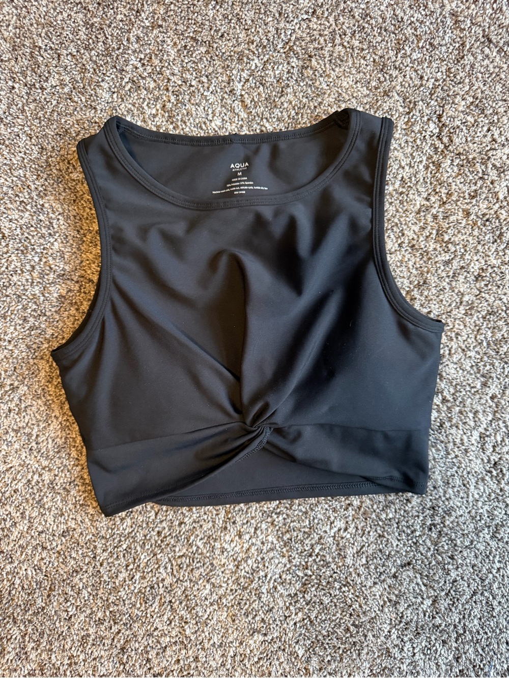Aqua Black Twist-Front Crop Tank